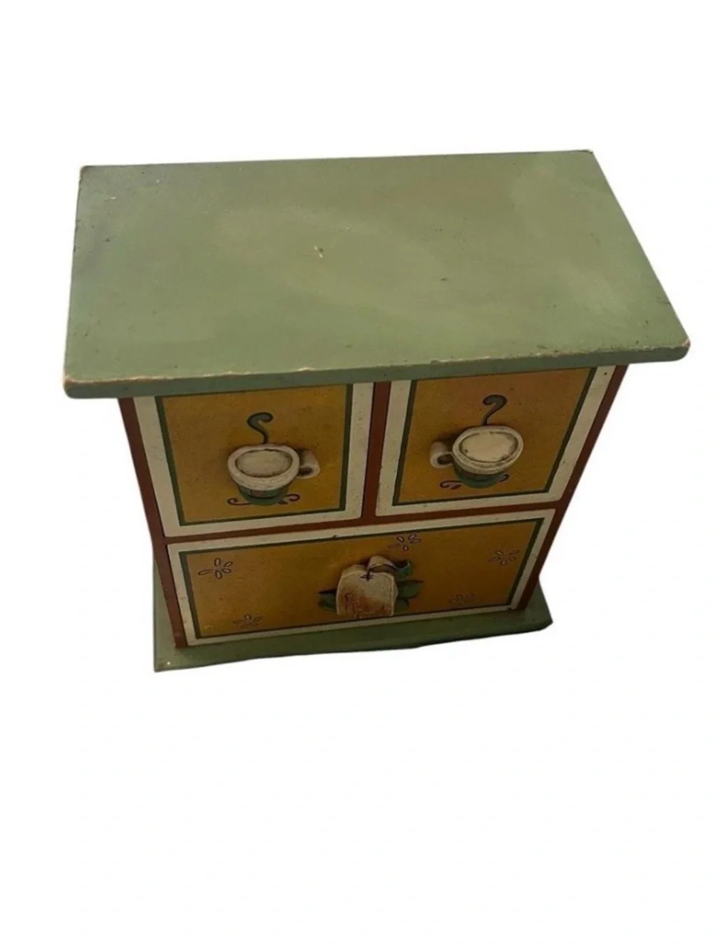 Wooden tea Cabinet in Mustard and Green